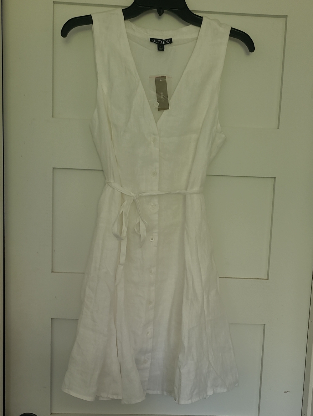 J.Crew Sleeveless White Button-Front Linen Dress